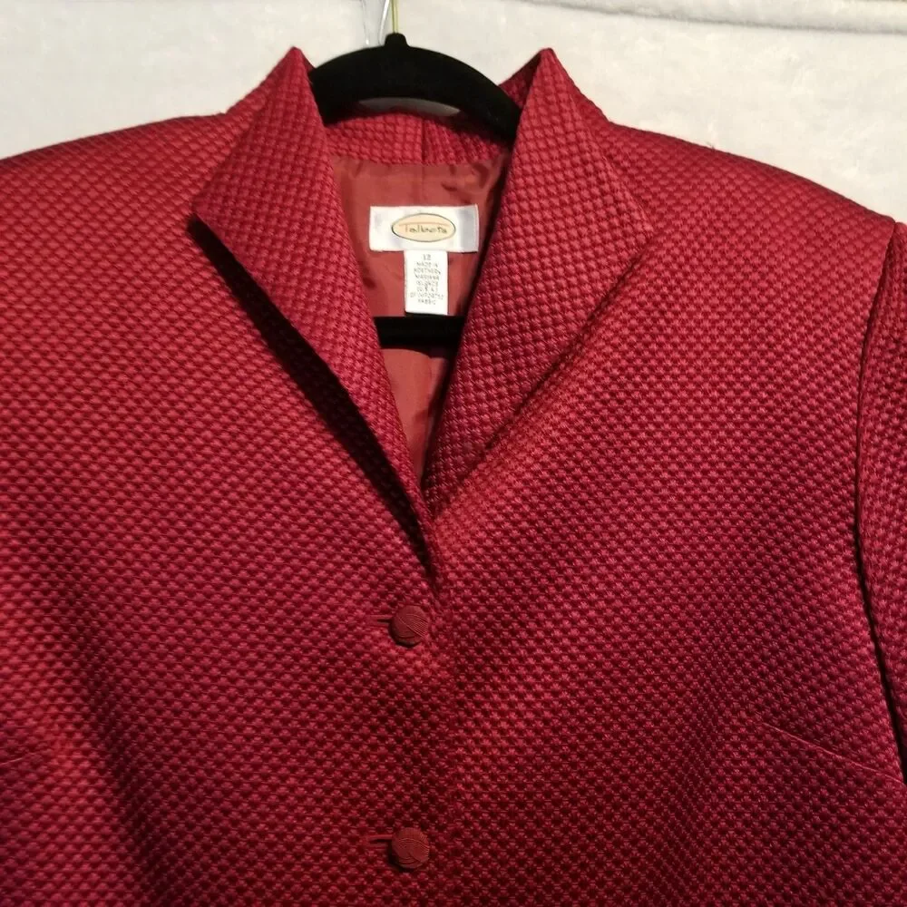 Talbots 12 Blazer Jacket Red Silk Wool Blend Satin Woven Texture Career Event